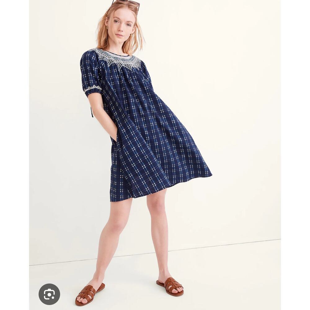 Madewell Blue Plaid Embroidered Shift Dress SZ XS​​